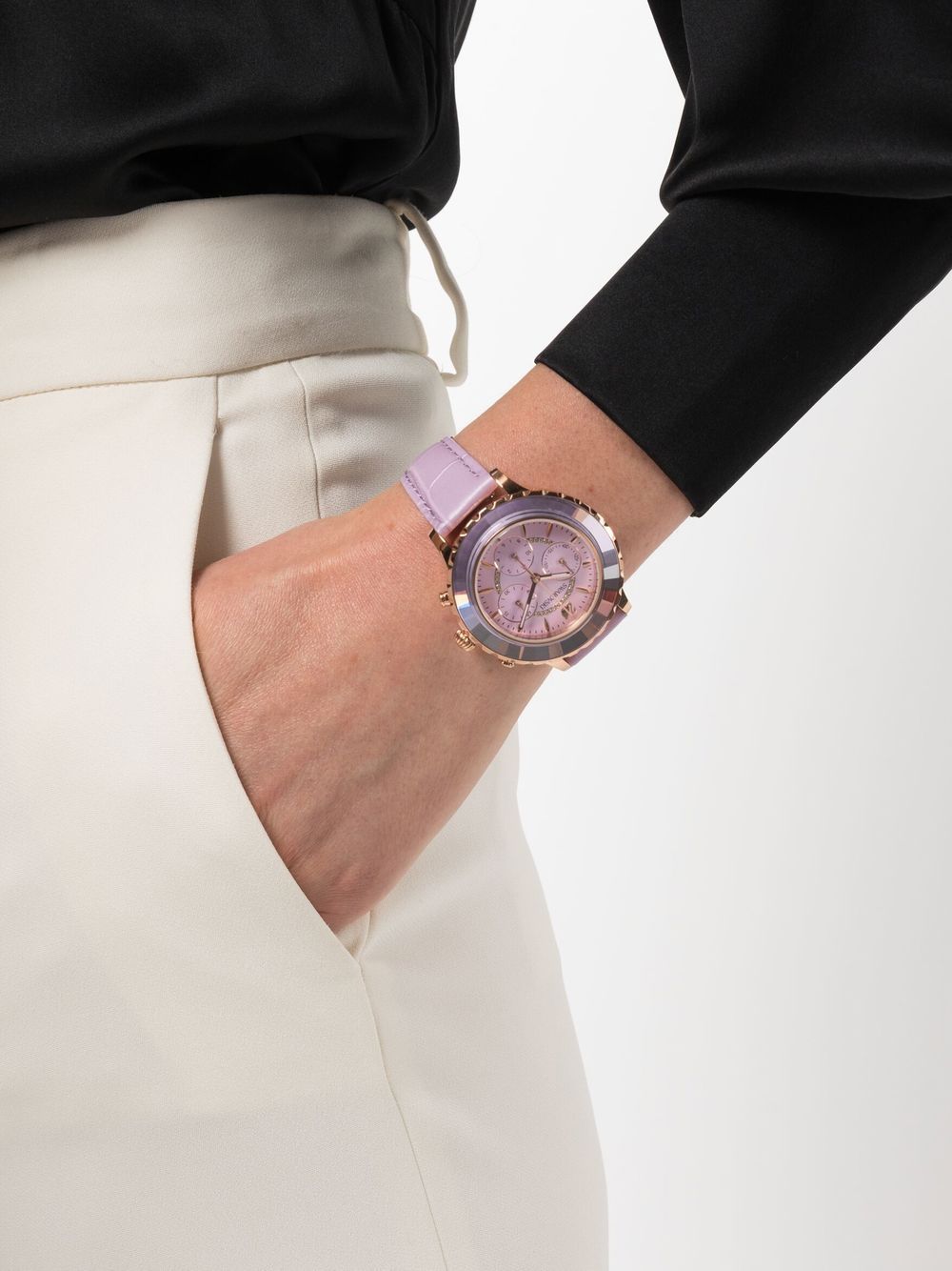  Shop Authentic Swarovski Octea Lux Chrono Pink Dial Pink Leather Strap Watch for Women - 5452501 - Luxxuri