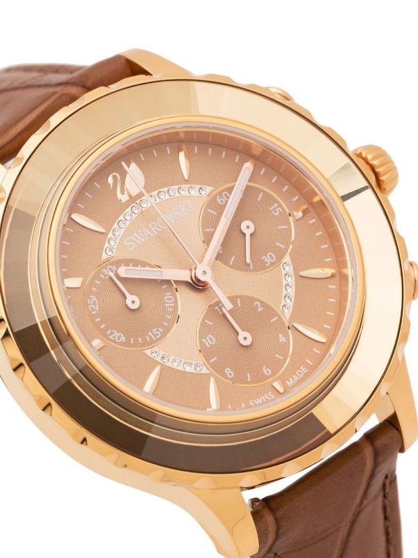  Shop Authentic Swarovski Octea Lux Chrono Brown Gold Dial Brown Leather Strap Watch for Women - 5632260 - Luxxuri