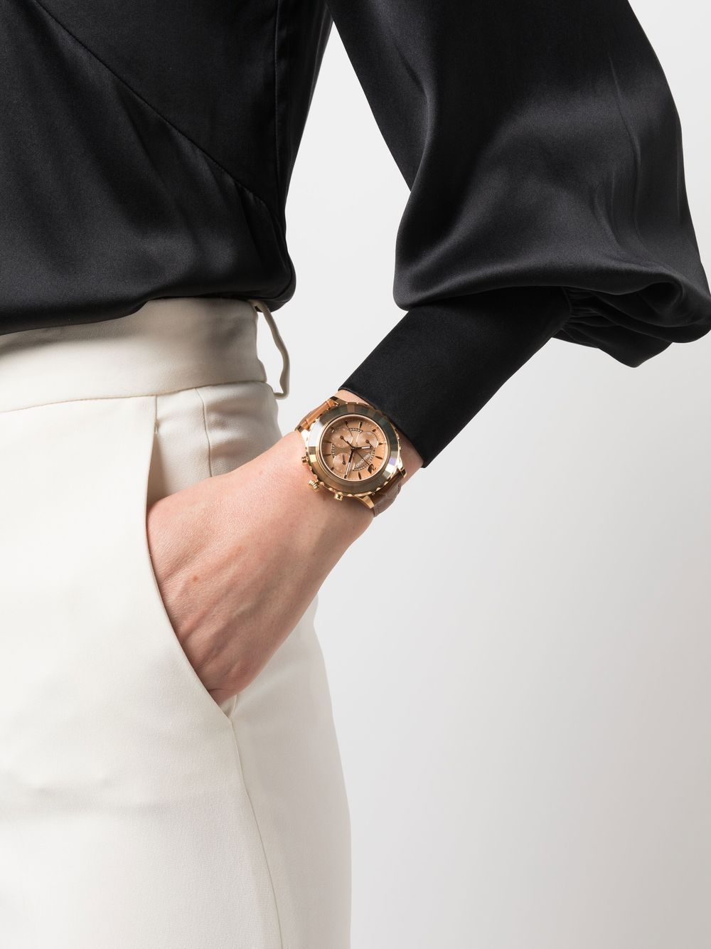  Shop Authentic Swarovski Octea Lux Chrono Brown Gold Dial Brown Leather Strap Watch for Women - 5632260 - Luxxuri