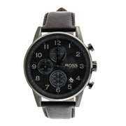  Shop Authentic Hugo Boss Navigator Black Dial Black Leather Strap Watch for Men - 1513497 - Luxxuri