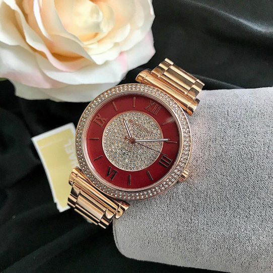  Shop Authentic Michael Kors Caitlin Red Dial Rose Gold Stainless Steel Strap Watch for Women - MK3377 - Luxxuri