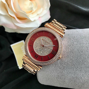  Shop Authentic Michael Kors Caitlin Red Dial Rose Gold Stainless Steel Strap Watch for Women - MK3377 - Luxxuri