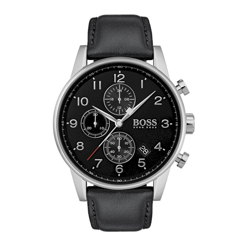  Shop Authentic Hugo Boss Navigator Black Dial Black Leather Strap Watch for Men - 1513678 - Luxxuri