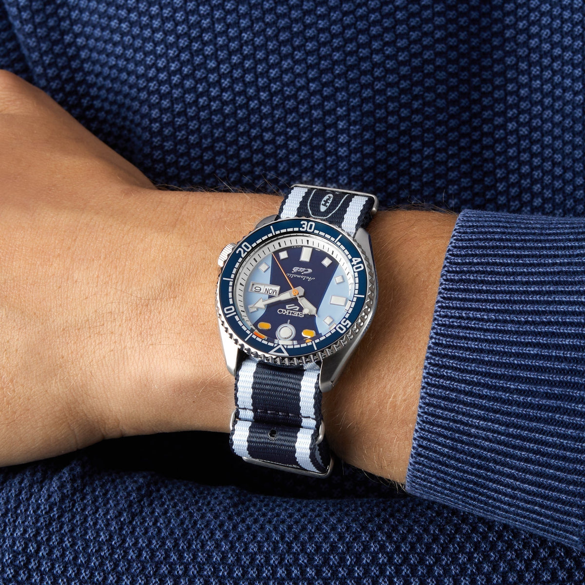  Shop Authentic Seiko 5 Sports Honda Super Cub Limited Edition Blue Dial Two Tone NATO Strap Watch For Men - SRPK37K1 - Luxxuri