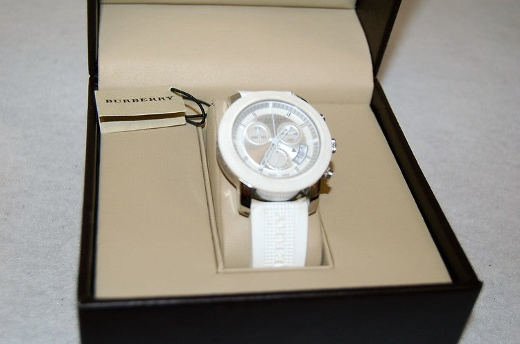  Shop Authentic Burberry City Chronograph White Dial White Leather Strap Watch For Women - BU9701 - Luxxuri