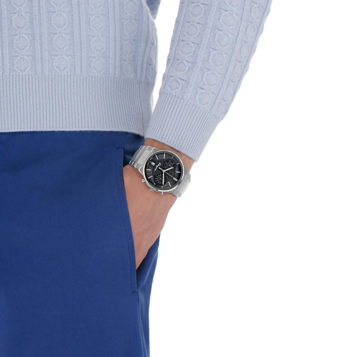 Shop Authentic Salvatore Ferragamo Sapphire Chrono Black Dial Silver Steel Strap Watch for Men - SFME00321 - Luxxuri