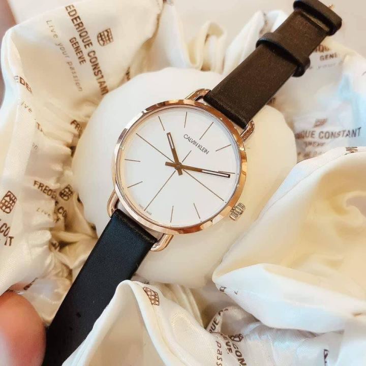  Shop Authentic Calvin Klein Even White Dial Black Leather Strap Watch for Women - K7B236C6 - Luxxuri