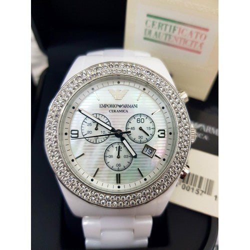  Shop Authentic Emporio Armani Ceramica Chronograph White Dial White Ceramic Strap Watch For Women - AR1456 - Luxxuri