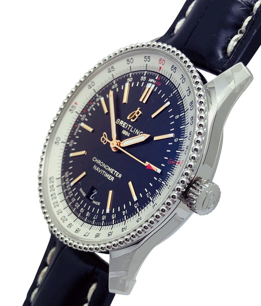  Shop Authentic Breitling Navitimer Automatic 38mm Blue Dial Blue Leather Strap Mens Watch - A17325211C1P1 - Luxxuri