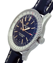  Shop Authentic Breitling Navitimer Automatic 38mm Blue Dial Blue Leather Strap Mens Watch - A17325211C1P1 - Luxxuri