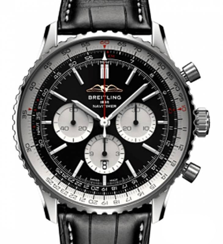  Shop Authentic Breitling Navitimer B01 Chronograph 46 Black Dial Black Leather Strap Watch for Men - AB0137211B1P1 - Luxxuri