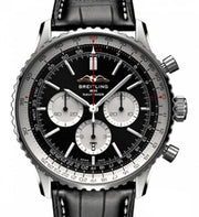  Shop Authentic Breitling Navitimer B01 Chronograph 46 Black Dial Black Leather Strap Watch for Men - AB0137211B1P1 - Luxxuri