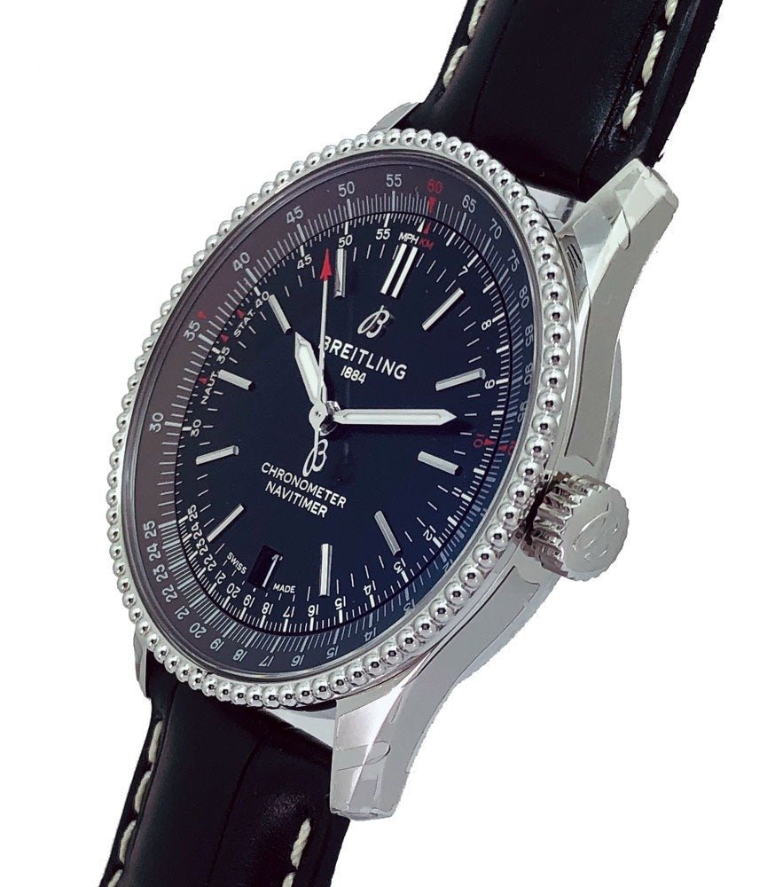  Shop Authentic Breitling Navitimer Automatic 38mm Black Dial Black Leather Strap Mens Watch - A17325241B1P1 - Luxxuri