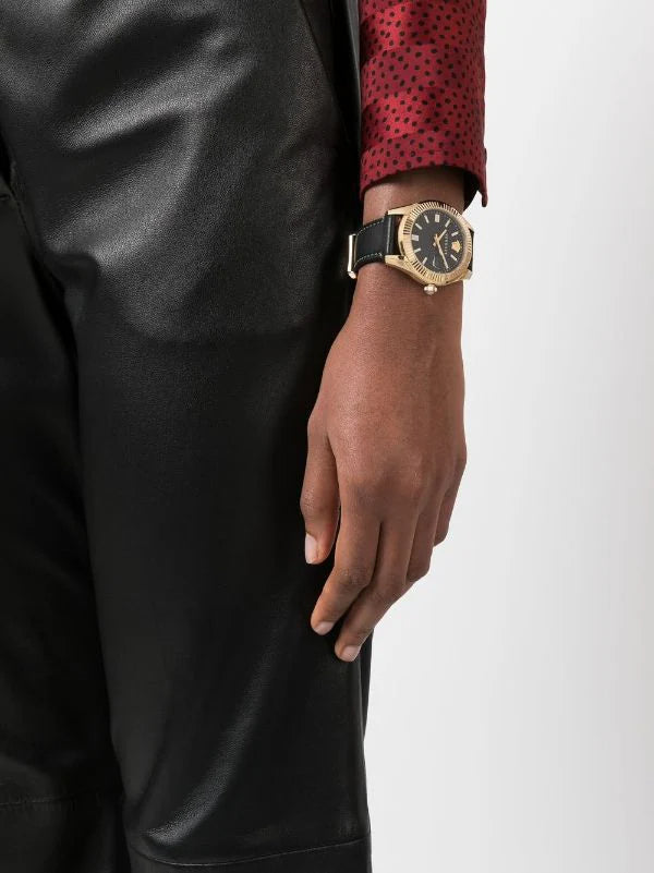  Shop Authentic Versace Greca Time Quartz Black Dial Brown Leather Strap Watch For Men - VE3K00222 - Luxxuri