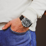  Shop Authentic Hugo Boss Ikon Black Dial Black Leather Strap Watch for Men - 1513178 - Luxxuri