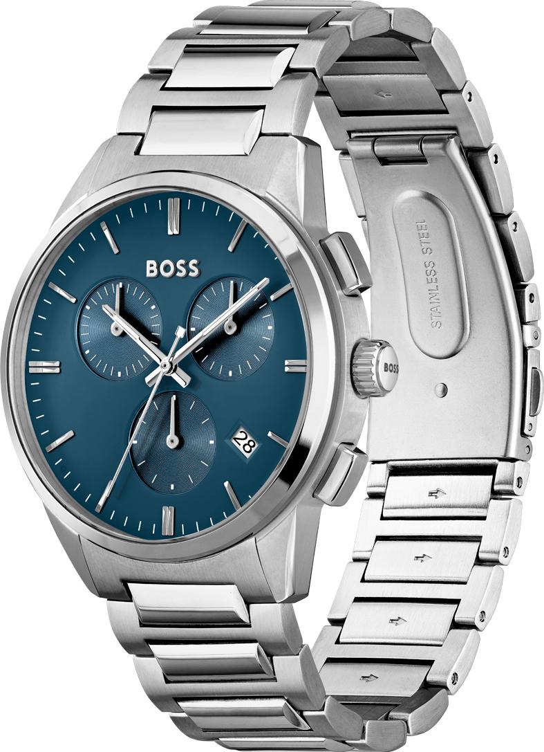  Shop Authentic Hugo Boss Dapper Chronograph Blue Dial Silver Steel Strap Watch For Men - 1513927 - Luxxuri