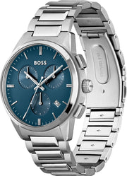  Shop Authentic Hugo Boss Dapper Chronograph Blue Dial Silver Steel Strap Watch For Men - 1513927 - Luxxuri