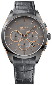  Shop Authentic Hugo Boss Onyx Chronograph Grey Dial Black Leather Strap Watch For Men - HB1513366 - Luxxuri