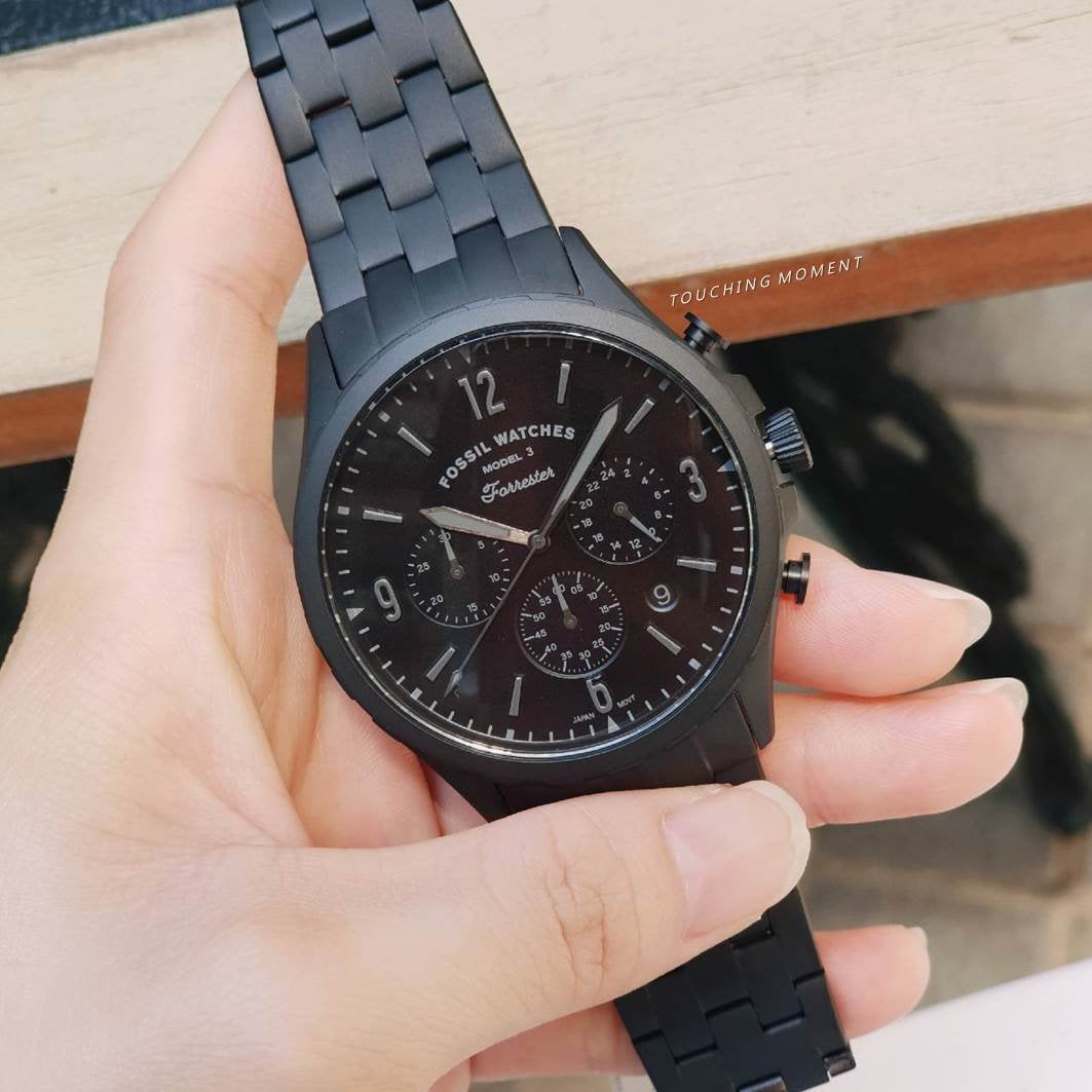  Shop Authentic Fossil Forrester Chronograph Black Dial Black Steel Strap Watch for Men - FS5697 - Luxxuri