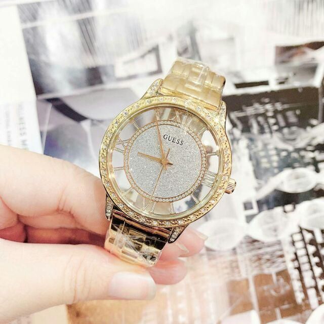  Shop Authentic Guess Analog Diamonds Silver Dial Gold Steel Strap Watch For Women - W1013l2 - Luxxuri