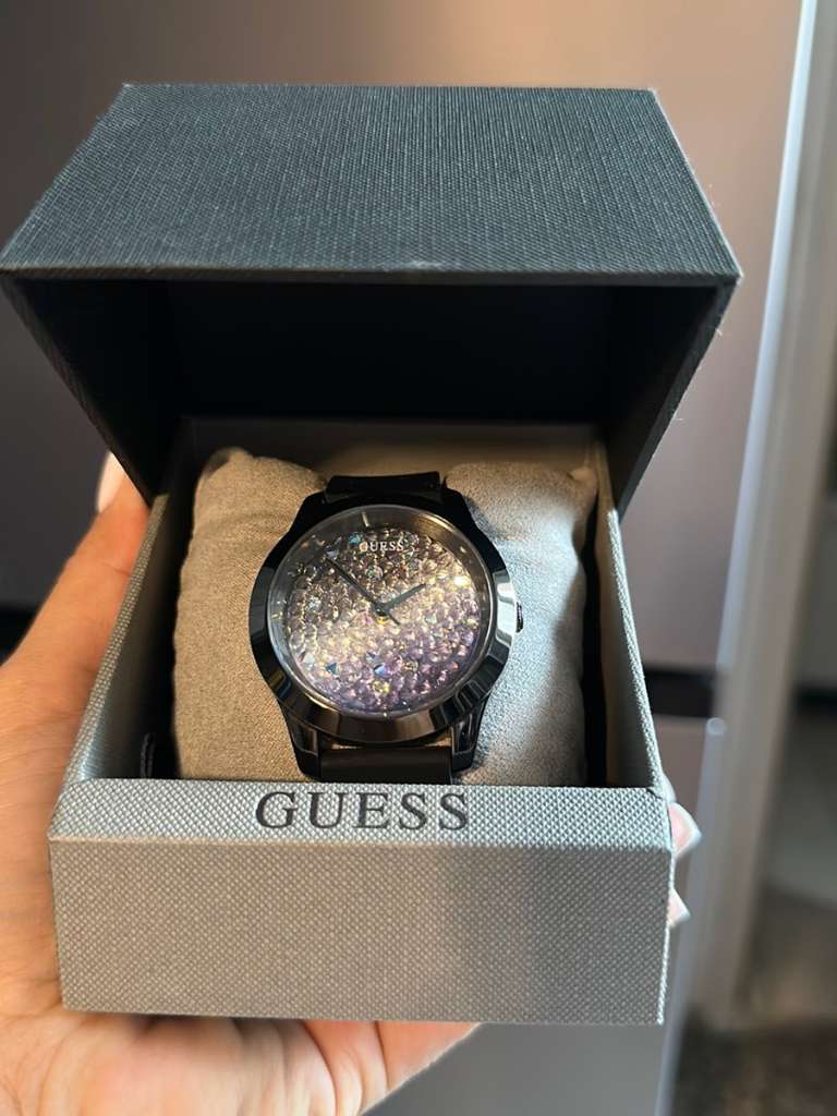  Shop Authentic Guess Crush Crystals Silver Dial Black Rubber Strap Watch for Women - W1223L4 - Luxxuri