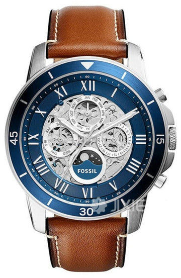  Shop Authentic Fossil Grant Sport Automatic Skeleton Blue Dial Brown Leather Strap Watch for Men - ME3140 - Luxxuri