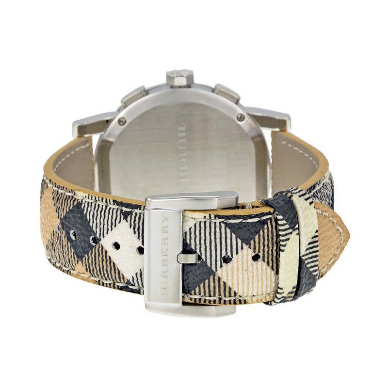  Shop Authentic Burberry The City Chronograph White Dial Haymarket Leather Strap Watch For Men - BU9360 - Luxxuri