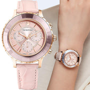  Shop Authentic Swarovski Octea Lux Chrono Pink Dial Pink Leather Strap Watch for Women - 5452501 - Luxxuri