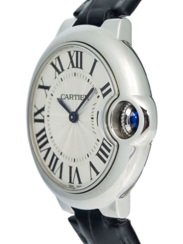  Shop Authentic Cartier Ballon Bleu De Cartier Silver Dial Black Leather Strap Watch for Women - WSBB0034 - Luxxuri