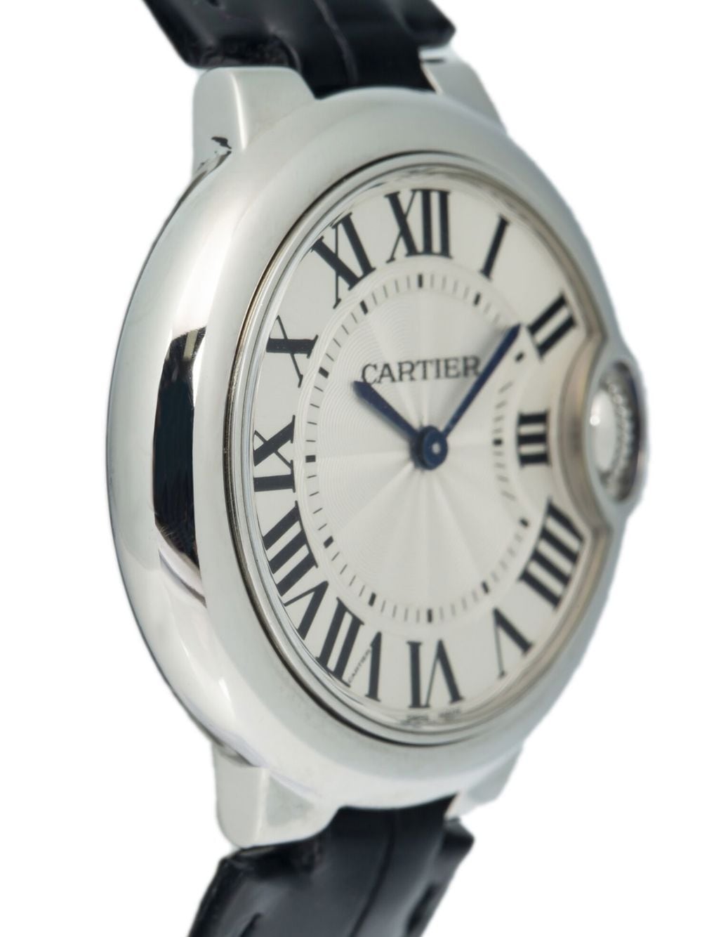  Shop Authentic Cartier Ballon Bleu De Cartier Silver Dial Black Leather Strap Watch for Women - WSBB0034 - Luxxuri