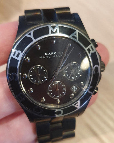 Shop Authentic Marc Jacobs Blade Chronograph Black Dial Black Steel Strap Watch for Women - MBM3083 - Luxxuri