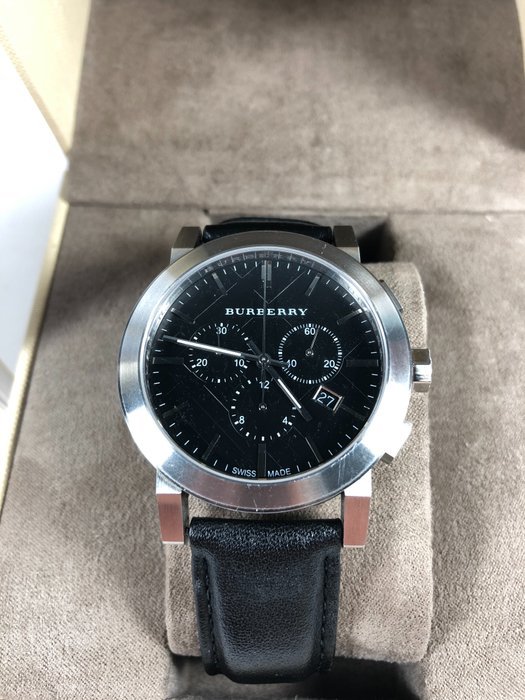  Shop Authentic Burberry The City Chronograph Black Dial Black Leather Strap Watch for Men - BU9356 - Luxxuri