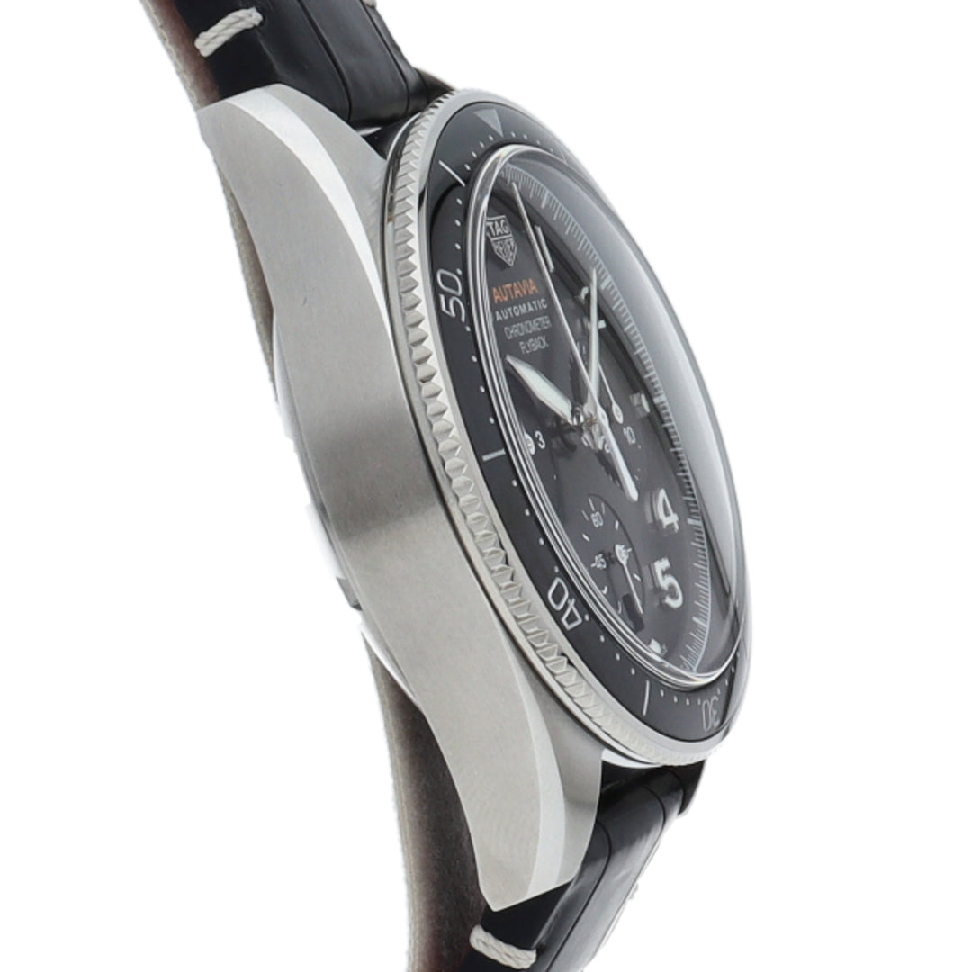  Shop Authentic Tag Heuer Autavia Chronometer Flyback Automatic Chronograph Black Dial Black Leather Strap Watch for Men - CBE511A.FC8279 - Luxxuri
