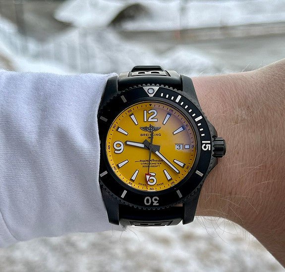  Shop Authentic Breitling Superocean Automatic 46mm Yellow Dial Black Rubber Strap Watch for Men - M17368D71I1S1 - Luxxuri