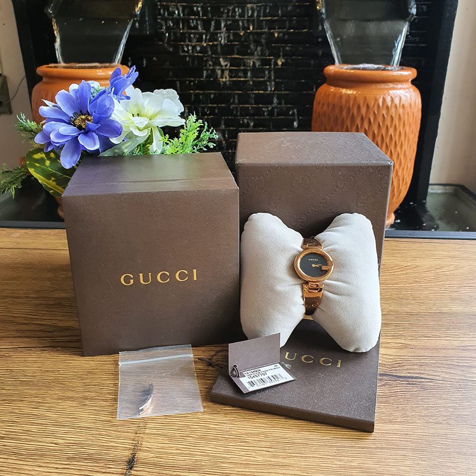  Shop Authentic Gucci Guccissima Collection Quartz Black Dial Rose Gold Steel Strap Watch For Women - YA134509 - Luxxuri