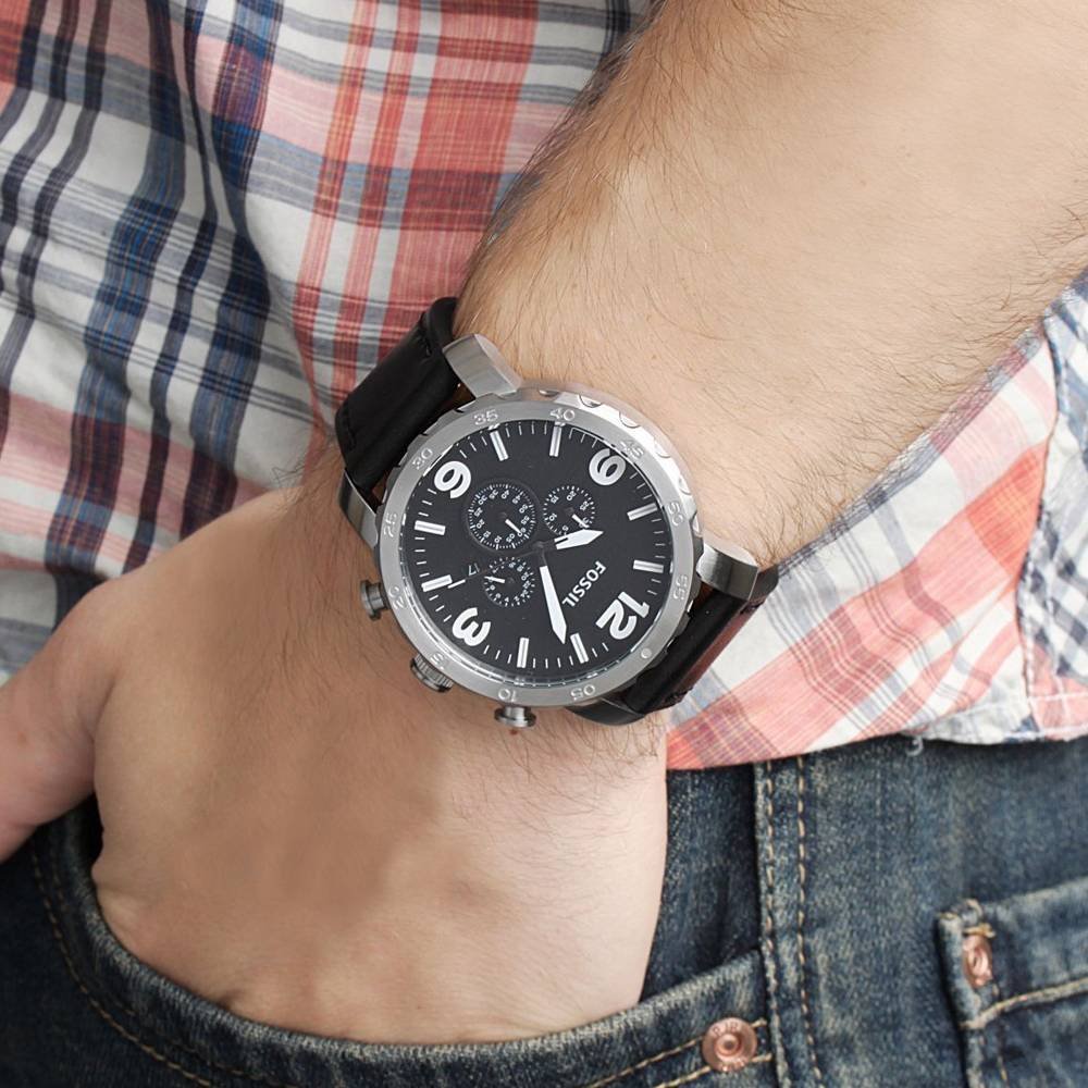 Shop Authentic Fossil Nate Chronograph Black Dial Black Leather Strap Watch for Men - JR1436 - Luxxuri