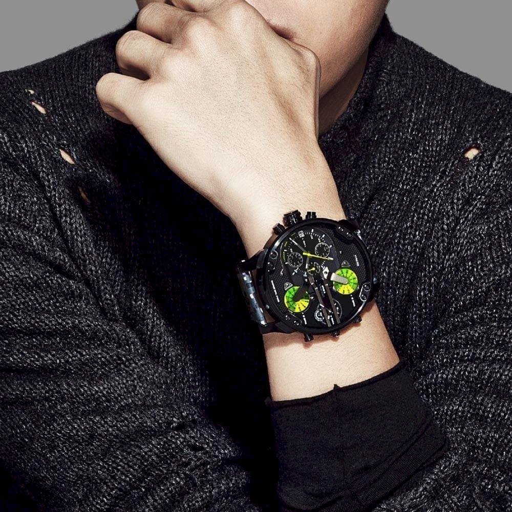  Shop Authentic Diesel Big Daddy Chronograph Black Dial Black Leather Strap Watch For Men - DZ7311 - Luxxuri