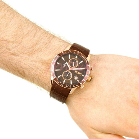  Shop Authentic Hugo Boss Rafale Chronograph Brown Dial Brown Leather Strap Watch For Men - 1513392 - Luxxuri