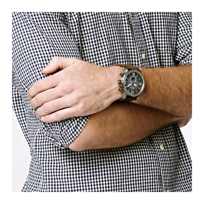  Shop Authentic Fossil Nate Chronograph Grey Dial Brown Leather Strap Watch for Men - JR1424 - Luxxuri