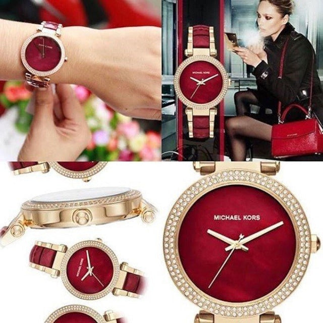  Shop Authentic Michael Kors Parker Mother of Pearl Red Dial Two Tone Steel Strap Watch for Women - MK6427 - Luxxuri