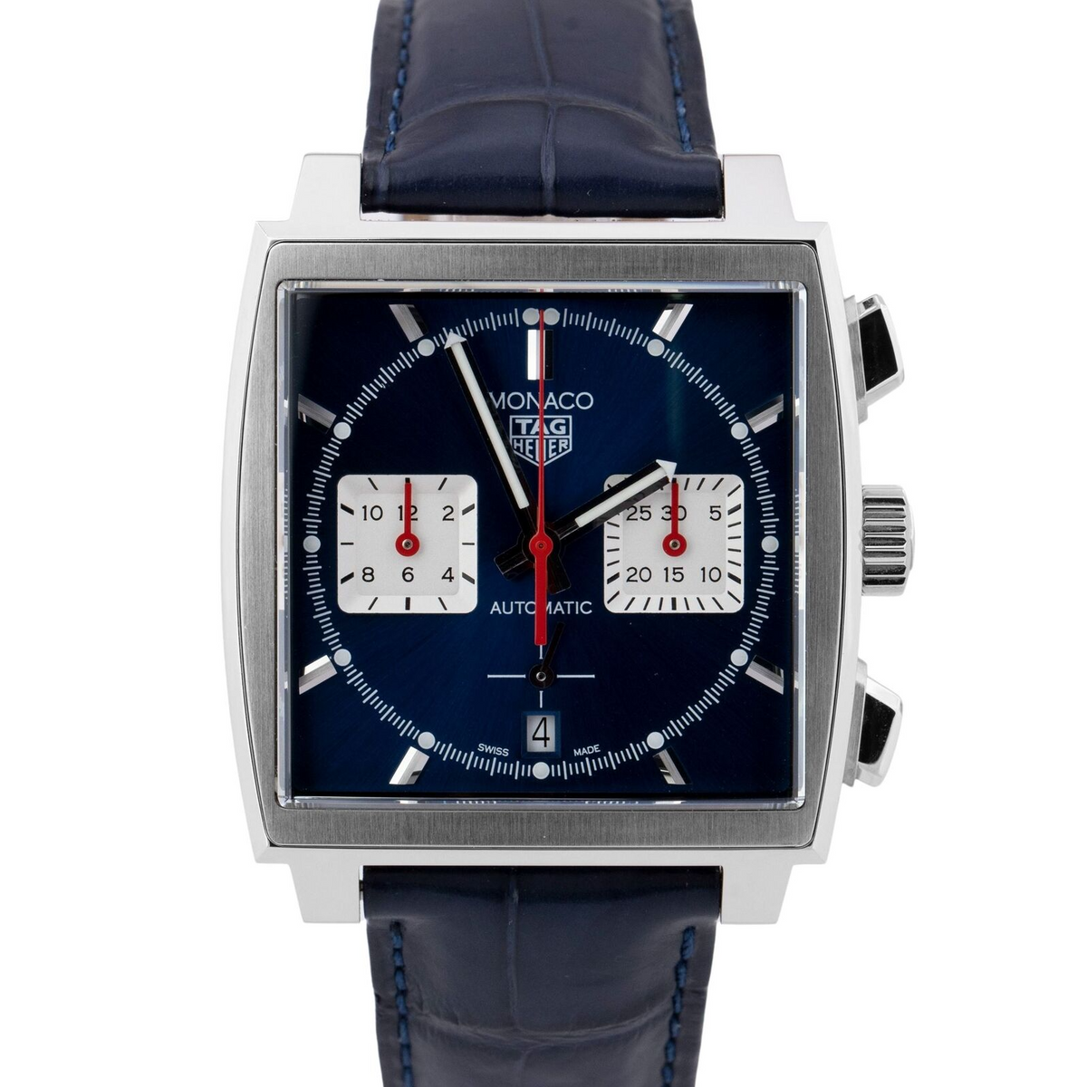  Shop Authentic Tag Heuer Monaco Automatic Chronograph Blue Dial Blue Leather Strap Watch for Men - CBL2111.FC6453 - Luxxuri