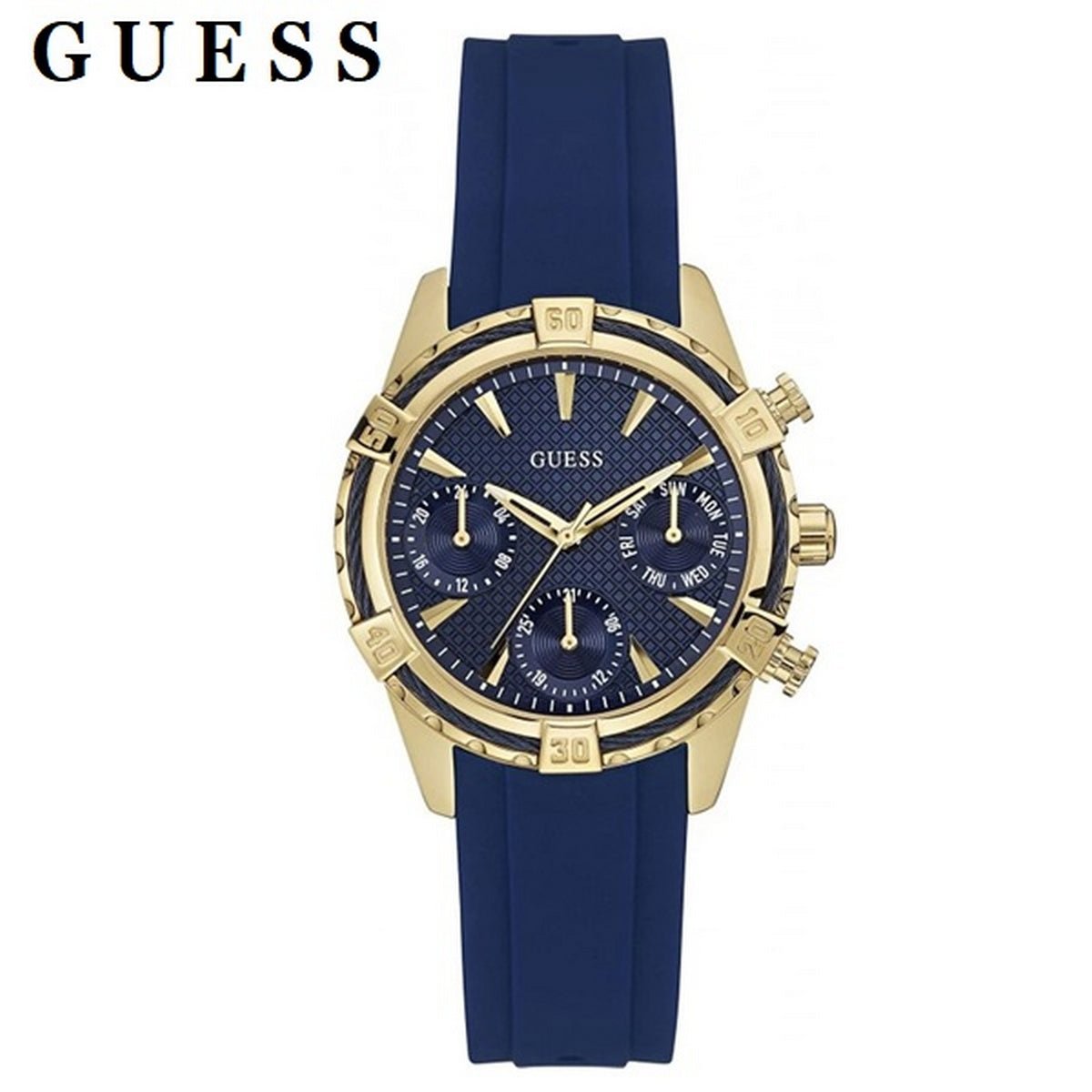  Shop Authentic Guess Catalina Blue Gold Tone Blue Silicone Strap Watch For Women - W0562L2 - Luxxuri