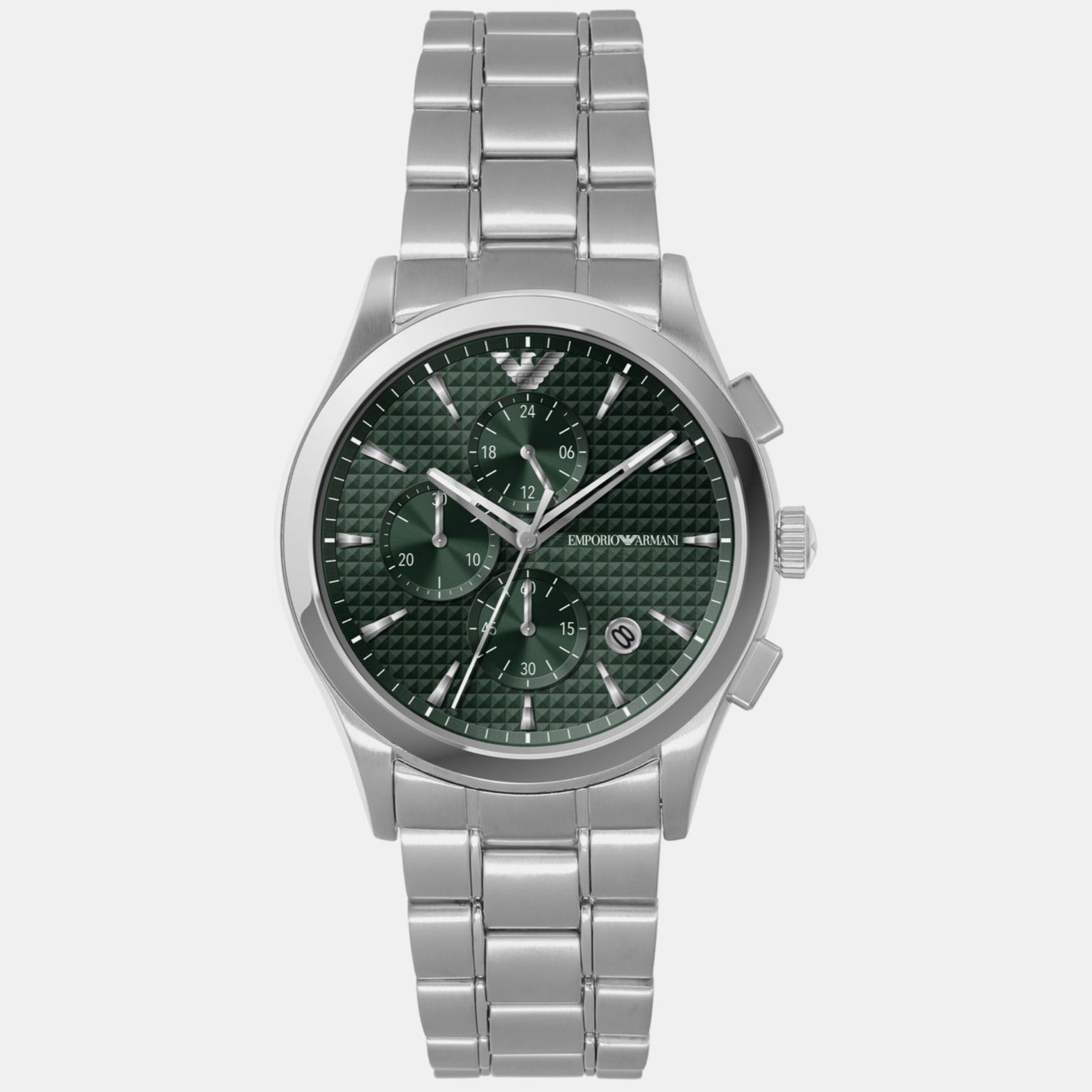  Shop Authentic Emporio Armani Paolo Chronograph Green Dial Silver Steel Strap Watch For Men - AR11529 - Luxxuri