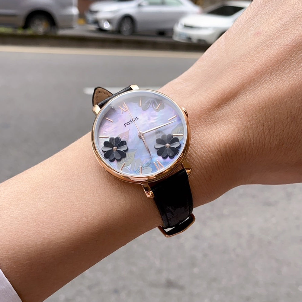  Shop Authentic Fossil Jacqueline Mother of Pearl Dial Black Leather Strap Watch for Women - ES4535 - Luxxuri