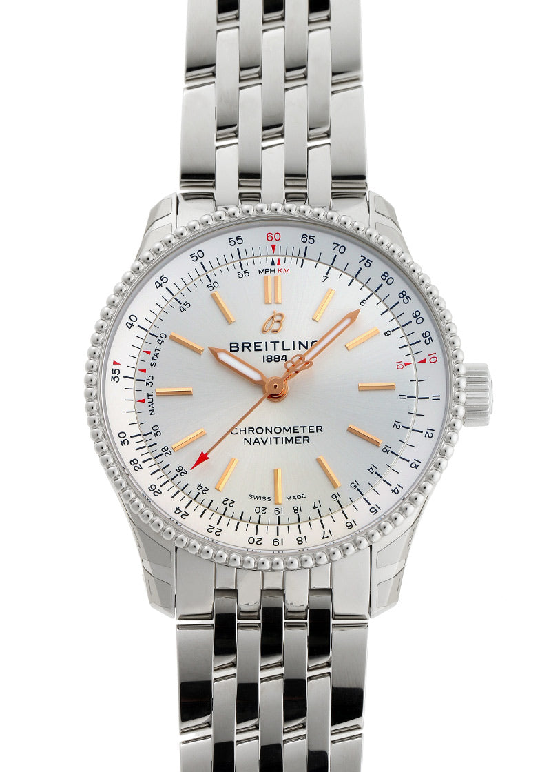  Shop Authentic Breitling Navitimer Automatic 35 White Dial Silver Steel Strap Watch for Men - A17395F41G1A1 - Luxxuri
