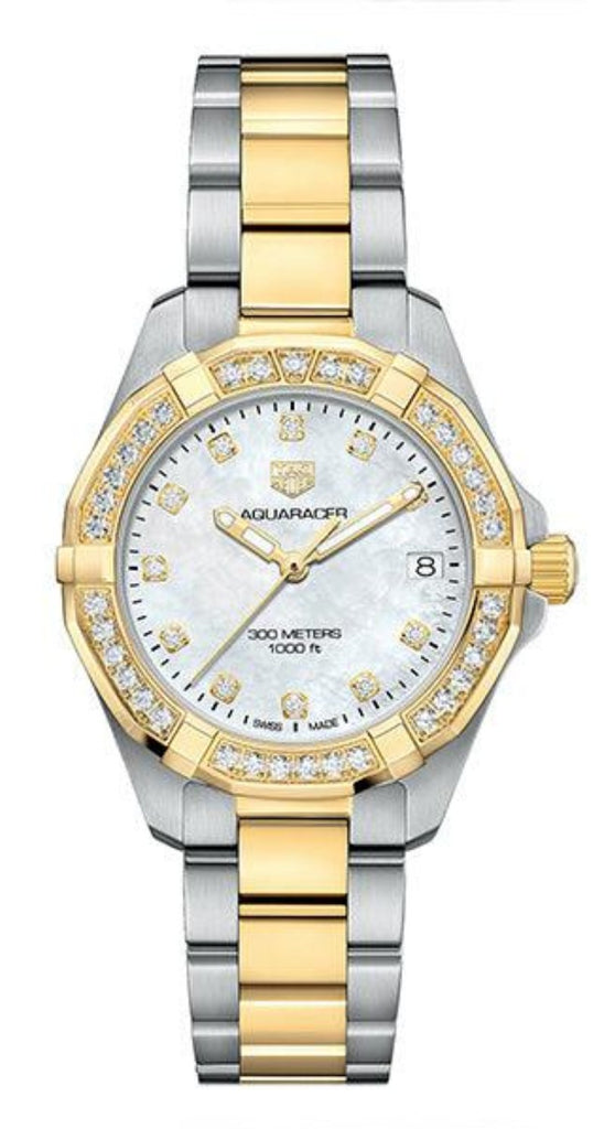  Shop Authentic Tag Heuer Aquaracer Diamonds Mother of Pearl Dial Two Tone Steel Strap Watch for Women - WBD1323.BB0320 - Luxxuri