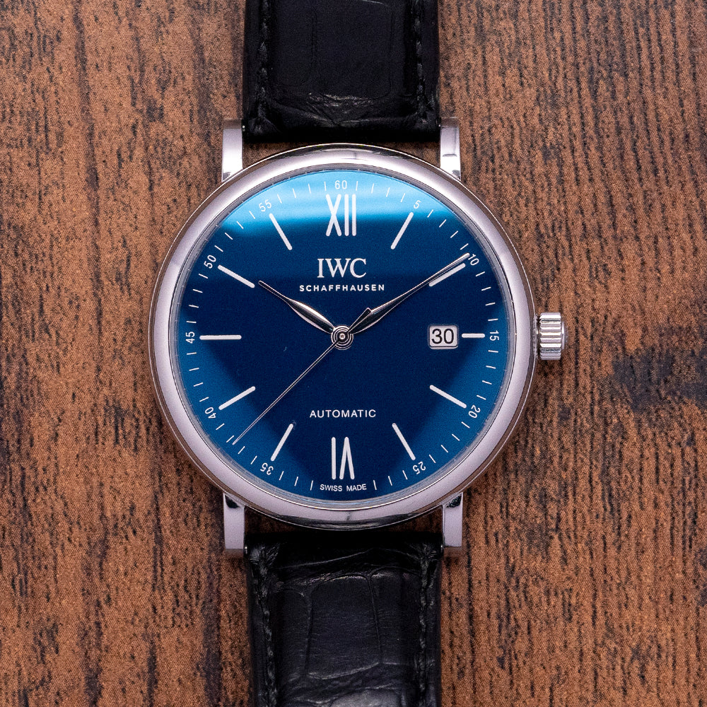  Shop Authentic IWC Portofino '150 Years Edition' Automatic Blue Dial Black Leather Strap Watch for Men - IW356518 - Luxxuri