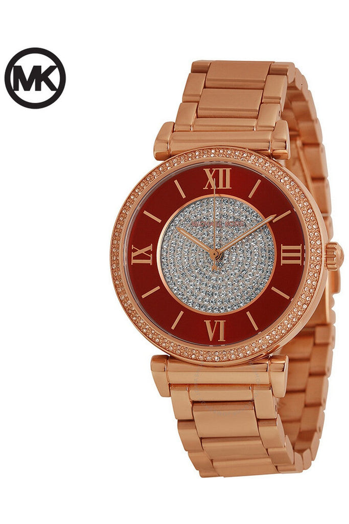  Shop Authentic Michael Kors Caitlin Red Dial Rose Gold Stainless Steel Strap Watch for Women - MK3377 - Luxxuri