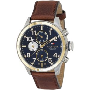  Shop Authentic Tommy Hilfiger Sport Multifunction Blue Dial Brown Leather Strap Watch for Men - 1791137 - Luxxuri