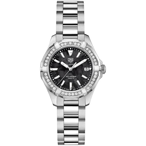  Shop Authentic Tag Heuer Aquaracer Quartz Diamonds Black Dial Silver Steel Strap Watch for Women - WAY131P.BA0748 - Luxxuri